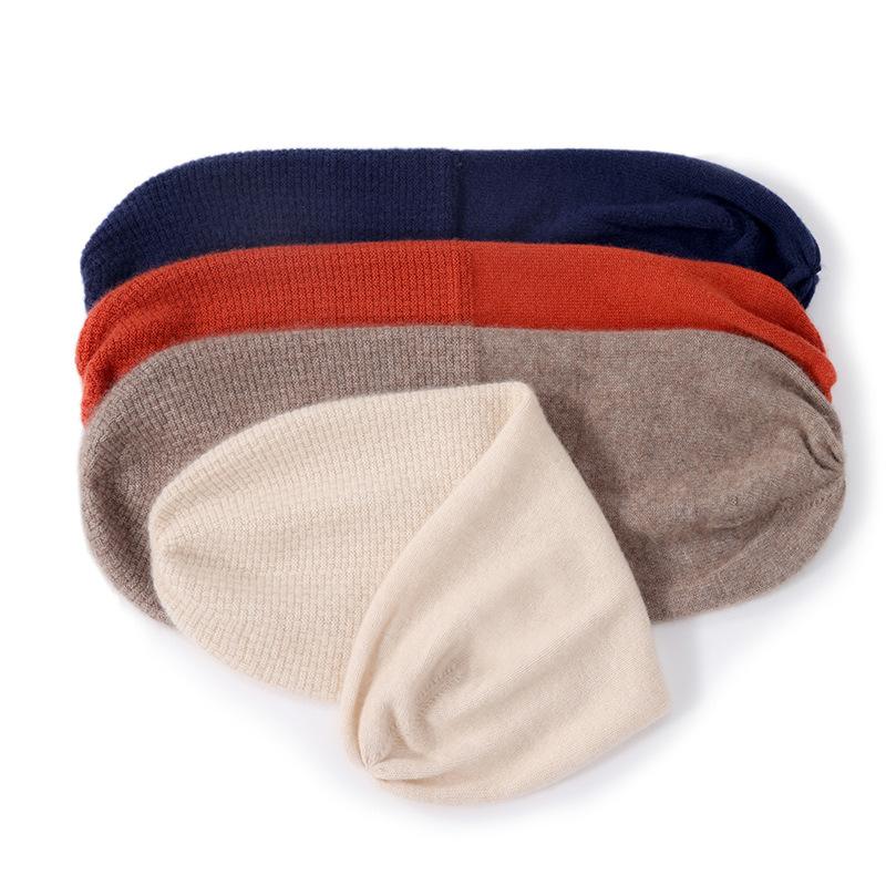 [One-line Forming] Cashmere Thickened Double-layer Double-sided Warm-keeping Knitted Solid-color Men's and Women's Cashmere Hats Are In Stock.
