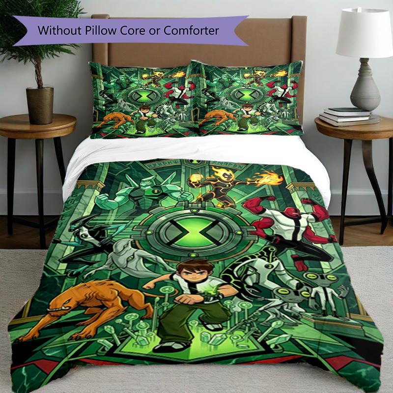 3-teiliges Bettbezug-Set (1 * Bettbezug + 2 * Kissenbezug, ohne Kern), Ben 10 Cartoon-Aufdruck Bettwäsche-Set, Schlafzimmer-Dekoration, Ganzjahres, Geburtstagsgeschenk