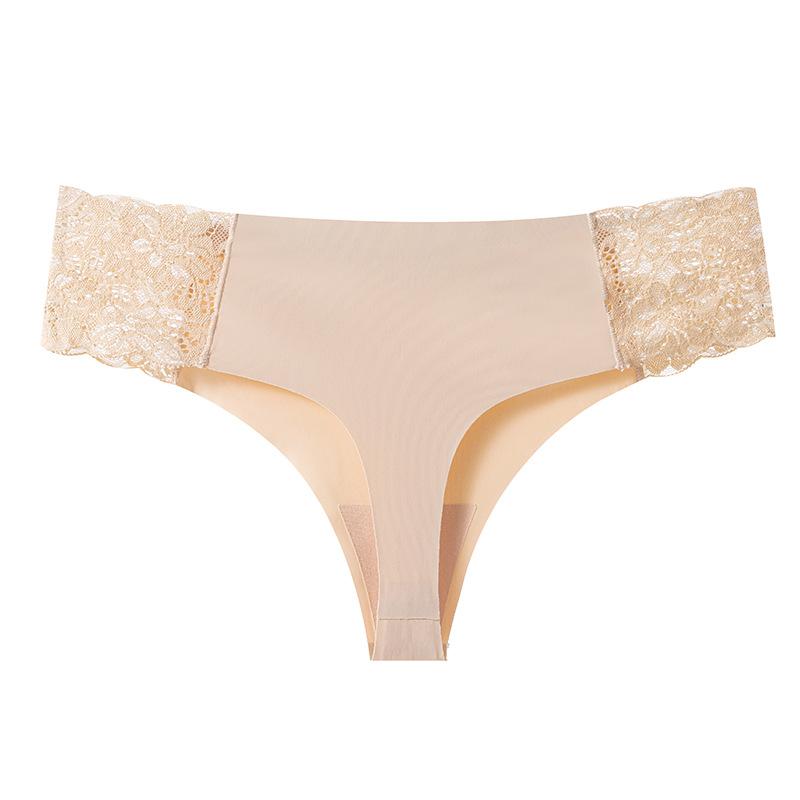 Damskie Seksowne Koronkowe Szycie Jednokolorowe Lodowy Jedwab Bezszwowe Niskiej Talii Trójkątne Majtki