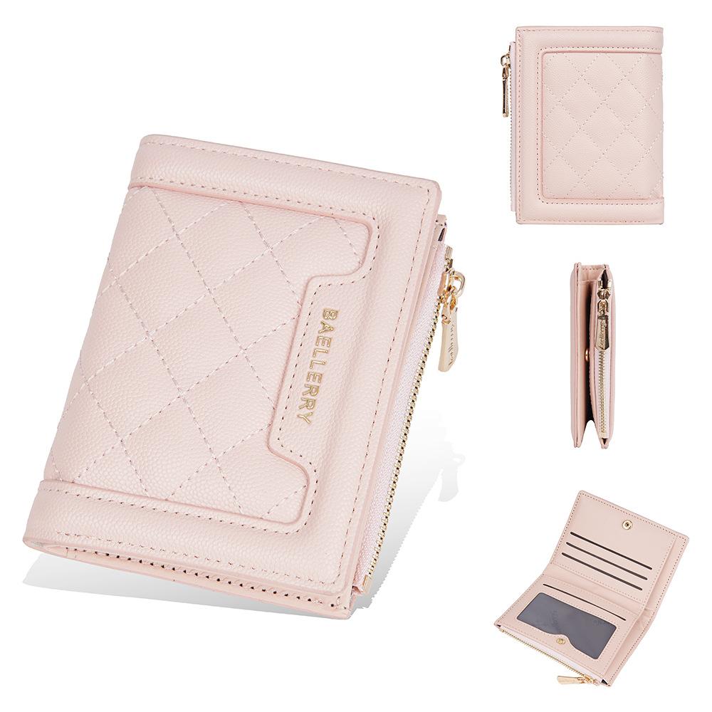 

Baellerry женский короткий теплых тонов застежка-кнопка из искусственной кожи кошелек на молнии кошелек для монет ромбовидный узор модный держатель для карт розовый