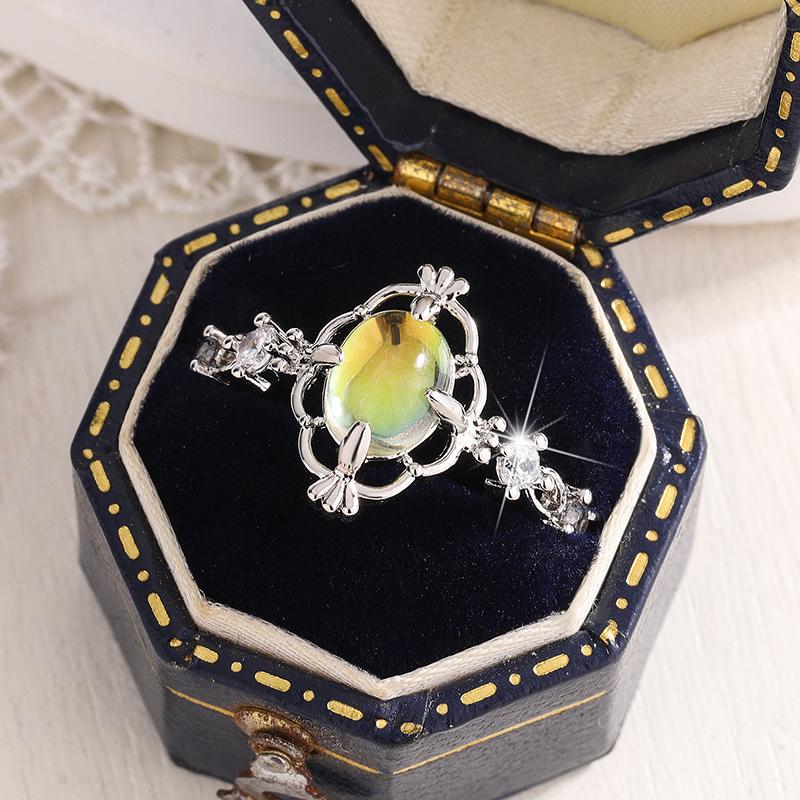 S925 Silver Plated Fashion Moonstone Ring for Women Creative Engagement Jewelry Anniversary Wedding Gift