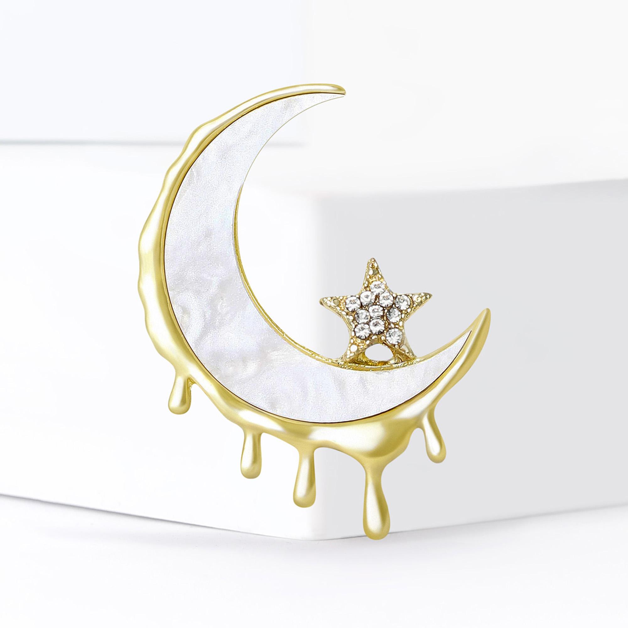 

Ramadan Classic Enamel Moon Brooches for Women Rhinestone Star Pin Keychain Event Party New Gifts Jewelry Decoration Accessories