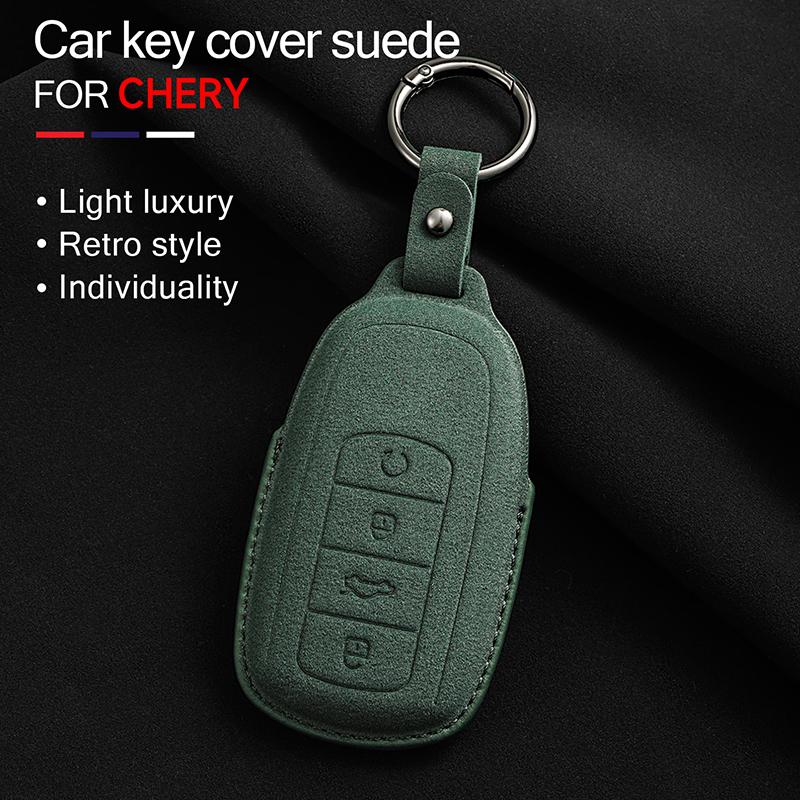 Suede Faux Leather Car Key Case Cover For Chery Tiggo 3 4 5 7 Pro 8Pro Max Mvm X22 Dr3 Fora Fulwin T11 A1 A3
