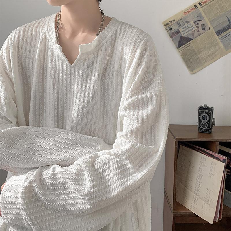 Autumn Korean Streetwear T-shirt for Men Fashion Brand Hip Hop Baggy Tops Casual Solid Color Male Loose Long Sleeve Tees