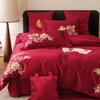 Sleeping Grid Wedding 50s Long Staple Cotton Bed Sheet, Pure Cotton, Bed Cover, Wedding Four Piece Set