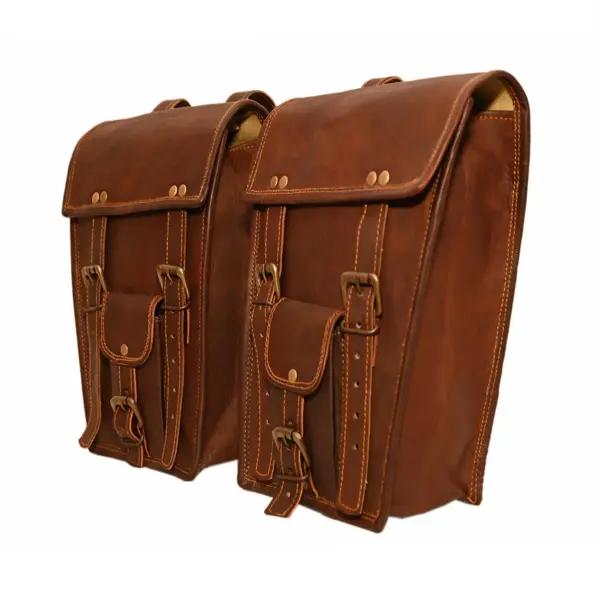Vintage Leather Motorcycle Saddle Bags Set of 2  Handmade Full-Grain Heavy Duty Biker Luggage