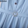 VONDA Women Elegant Short Sleeve Belt Casual Mini Pleated Dress