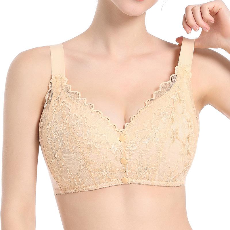 New Wavy Lace Front Buckle Underwear Women's Setting Cup Adjustable Shoulder Strap No Steel Ring Large Size Text