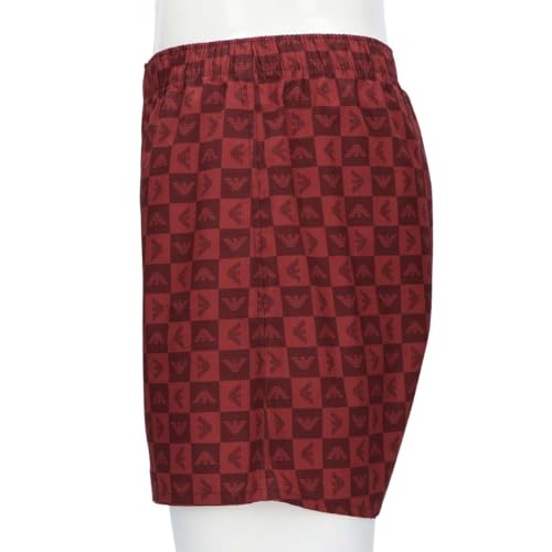 Emporio Armani Men's Checkered Eagle Cotton Woven Trunks, Front Opening, Japanese Size, Navy, 54240001, Size 68