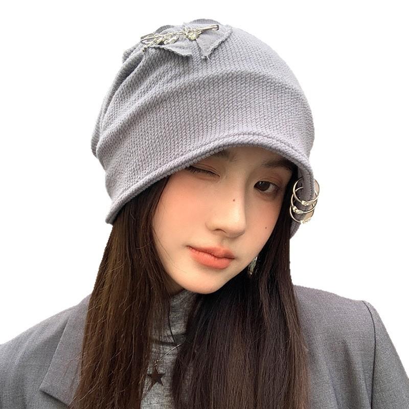 Autumn and Winter Hats for Women Korean Style Baotou Hat Big Head Circumference Showing Face Small Pile of Hats Retro Casual Versatile Knitted Hat