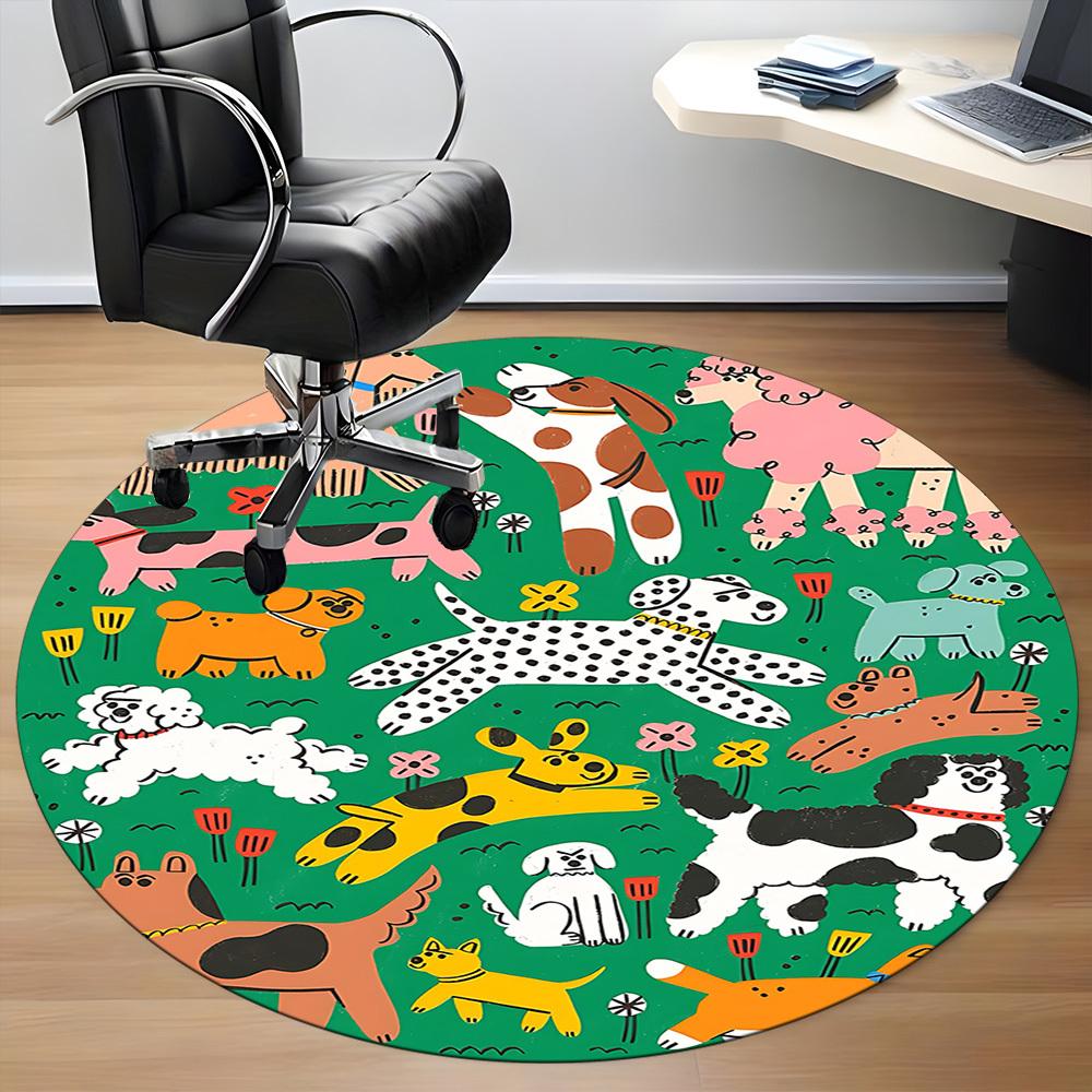 1PC Dogs Garden Office Round Area Rug, Mat Suitable For Office, Under Office Chairs Bedroom Living Room Home Decor, Room Deco