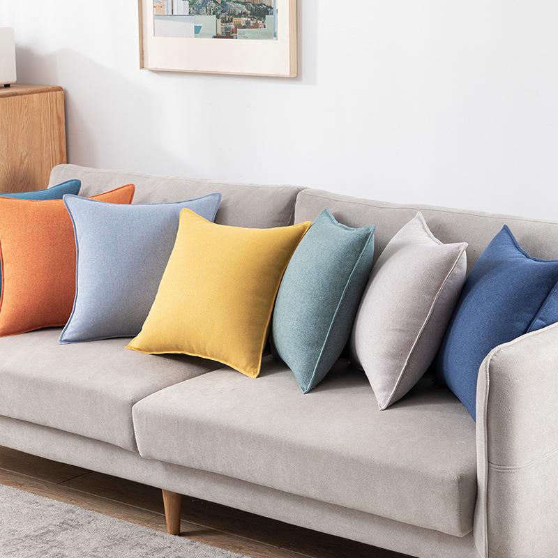 Chinese Style Fine Linen Sofa Back Cushion – Solid Wood Living Room Decor Pillow, Imitation Cotton Linen, High-End Bed Backrest.