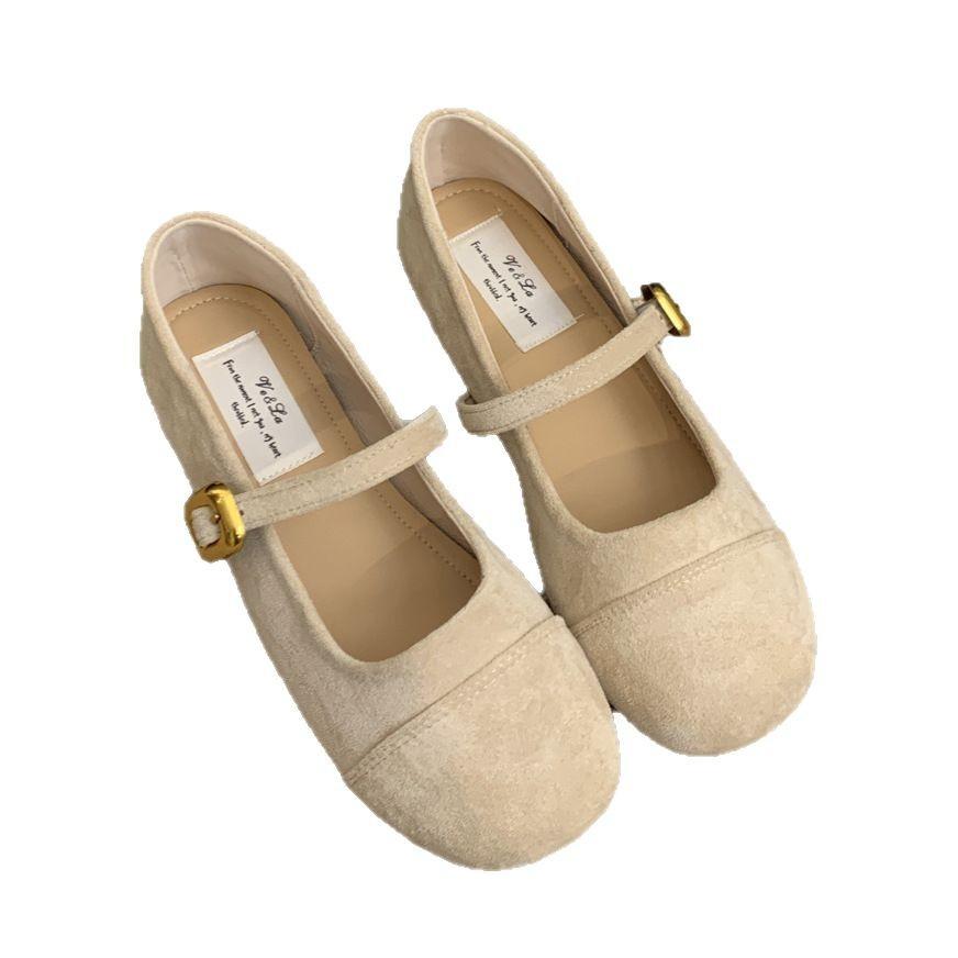 Soft-soled round-headed French shallow-mouth single shoes 2025 spring and autumn new commuter versatile one-word with flat Mary Jane shoes