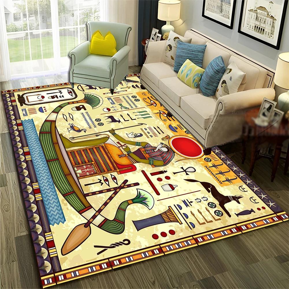Pharaoh Egyptian Mythology Hieroglyphics Carpet Rug for Home Living Room Bedroom Sofa Doormat Decor,Area Rug Non-slip Floor Mat