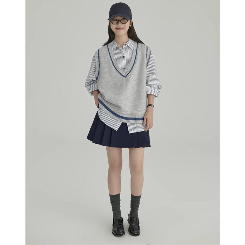 DIMANAF 2025 Plus Size Sweaters Vest Autumn Women V-Neck Sweaters Knitting Loose Solid Grey Sweater