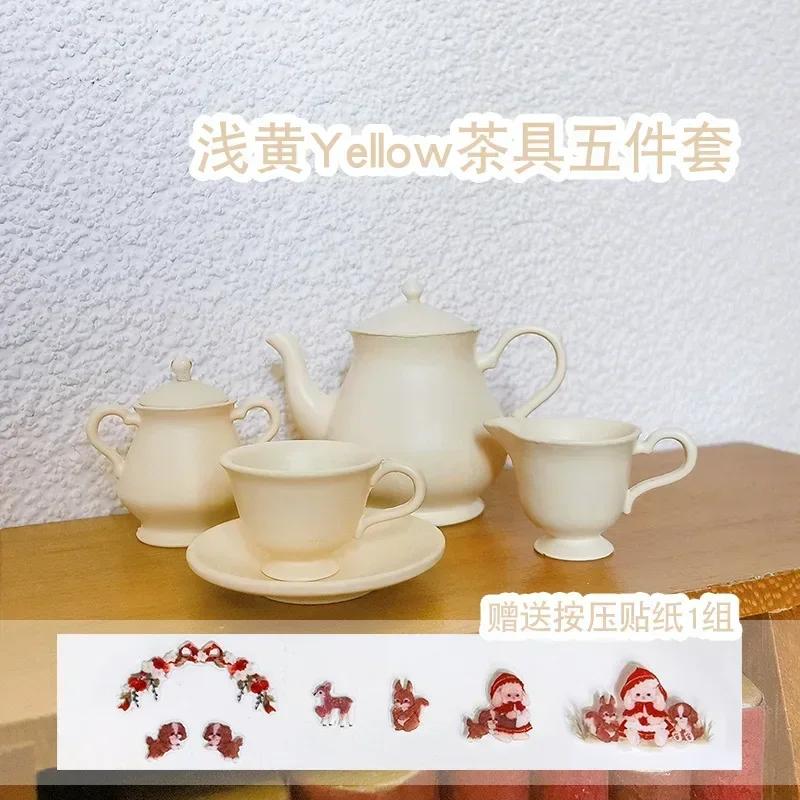 5PCS Cute Mini Ornaments 1/12 Scale Miniature Dollhouse Teapot Tea Cup Set for OB11 BJD Doll Accessories Home Decoration