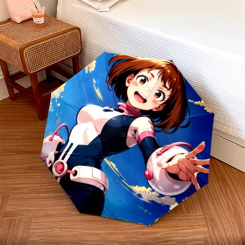 Ochaco Uraraka pattern, automatic folding umbrella, portable and foldable design, 8 ribs, a Christmas or birthday gift.
