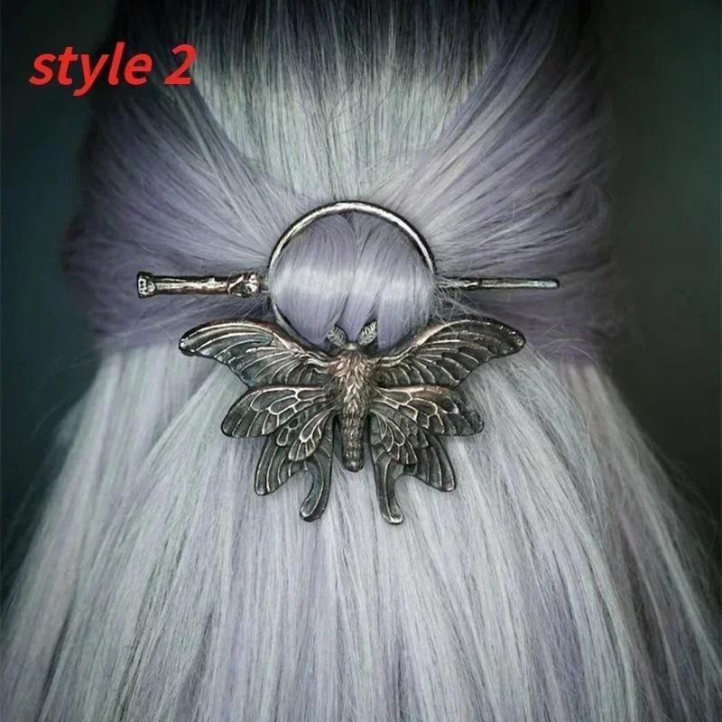 Gothic Style Retro Headwear Crow Skull Moonlight Stone Deer Antler Design Temperament Mysterious Hairpin Viking Decoration