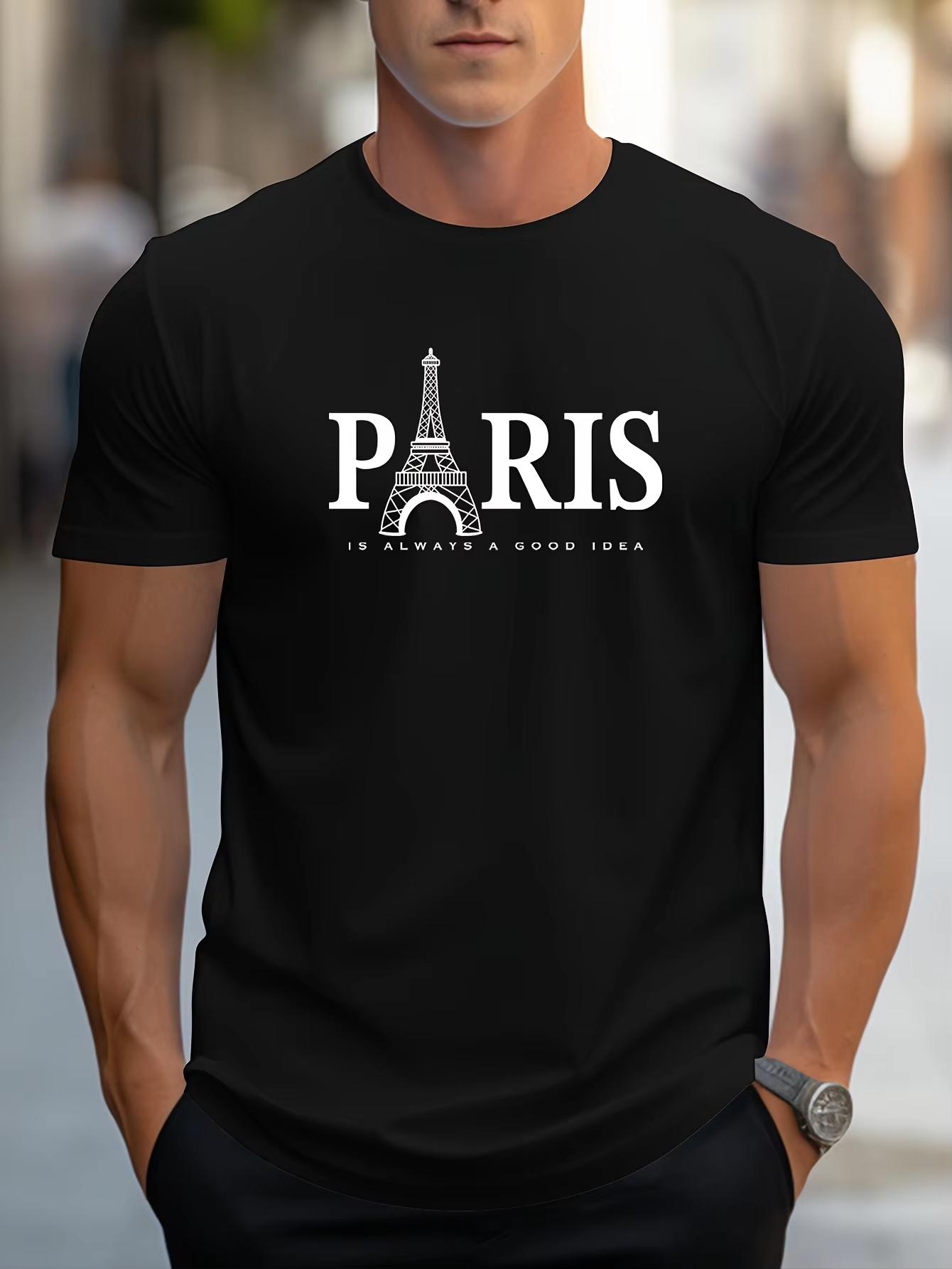 Summer Mens T Shirt Short Sleeve Paris Pattern Print Casual ONeck Oversized Pullover Fashion Streetwear Male Clothing TShirts S