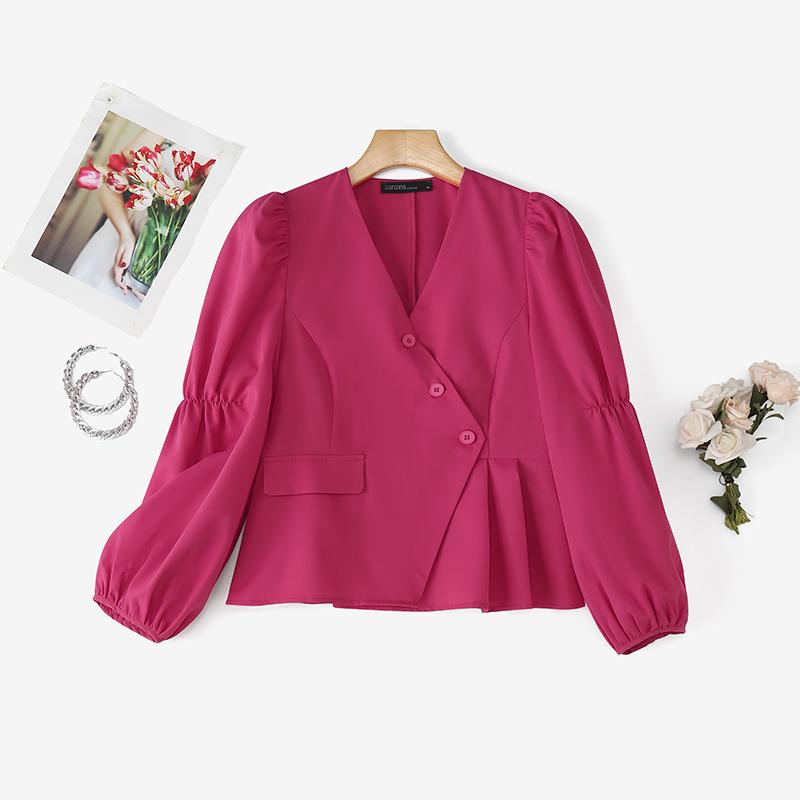 ZANZEA Women Casual V-Neck Loose Long Sleeve Solid Blouse