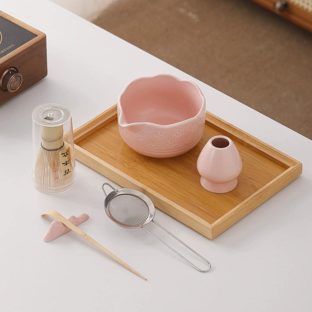 

6 PCS Ceramic Matcha Bowl Set Tea Scoop Traditional Matcha Set for Tea Lovers Gifts розовый