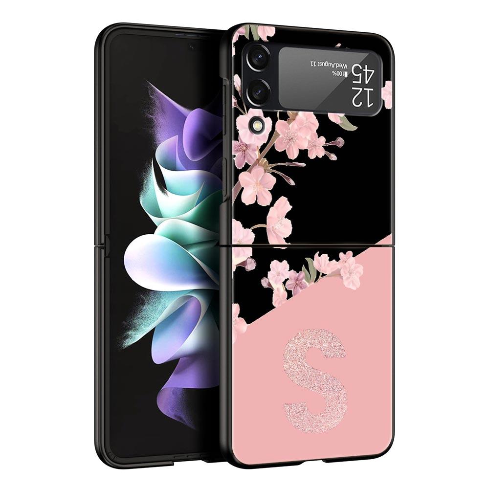 Pink Letter Flower Phone Case for Samsung Galaxy Z Flip 3 4 5 Folding Mobile Shell For Samsung Z Flip3 Flip4 Flip5 PC Hard Cover