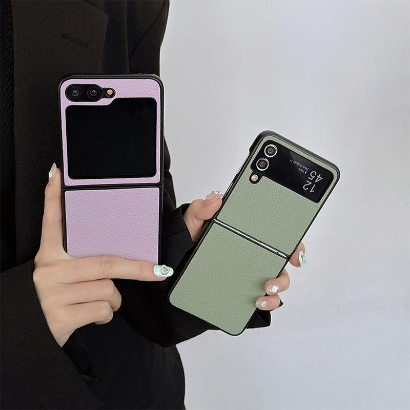 Leather Solid Color Mobile Phone Case for Samsung Zflip6 Clamshell Folding Screen Findn2Flip Hard Shell Xflip
