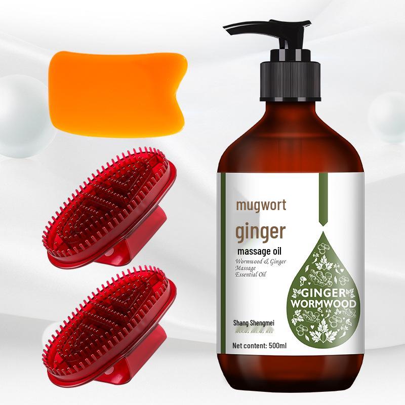 Zázvor Pelyněk Masážní olej na celé tělo a obličej s tepelnou terapií pro meridiány, Gua Sha a úlevu ramen/krku.