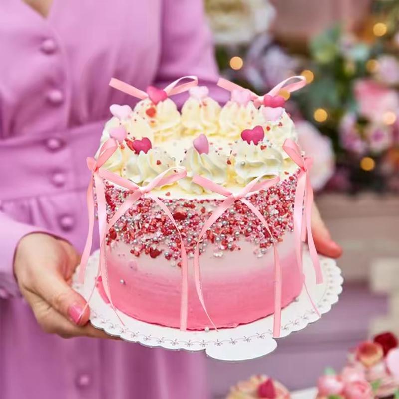 10/20 szt. Kokardki Dekoracje na Tort Różowa Kokarda Wstążka Toppery na Tort dla Dzieci Dziewczynek Urodzinowe Party Ślubna Dekoracja Tortu Boże Narodzenie