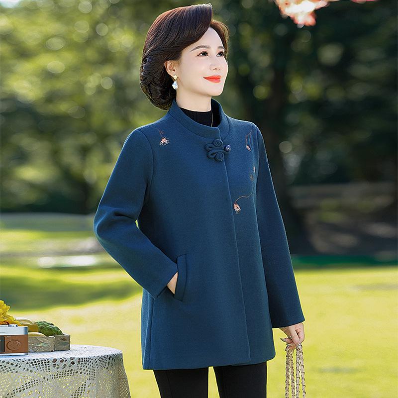 

Stylish Woolen Coat for Middle-Aged and Elderly Women - Spring & Autumn Round Neck Top for Mothers & Grandmothers 5XL (145-155 jin) синий