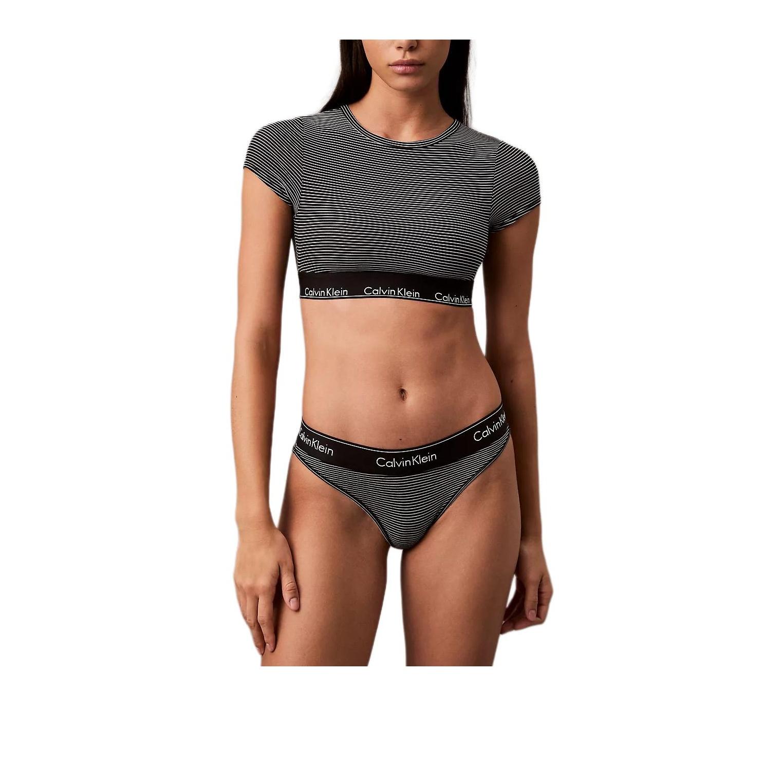 

Calvin Klein Short Soft Striped Round Neck Short Sleeve Bra Women underwear QF7213-XV8 S