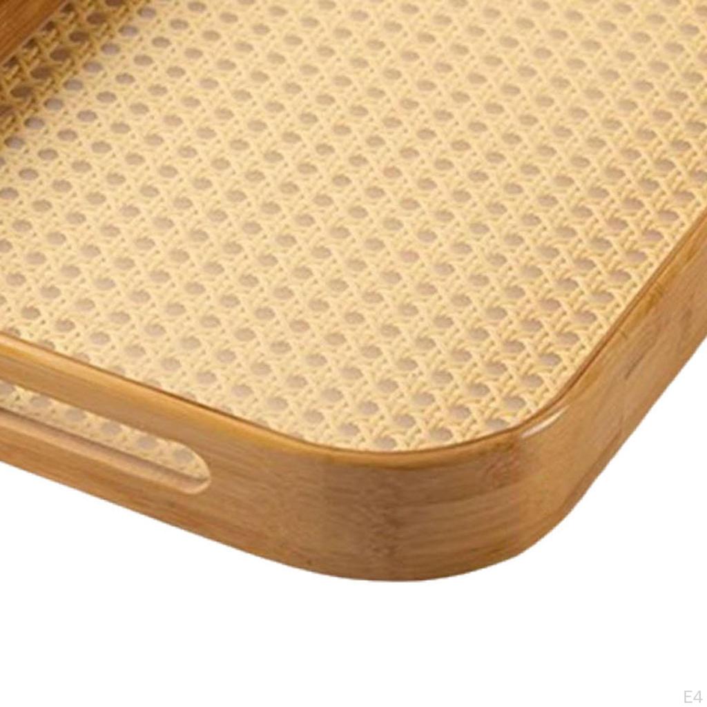 Bamboo Serving Tray Breakfast with Handles Fruit Dessert Dinner for Countertop Coffee