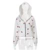 Women's Fashion Cherry Print White Hoodie Sweatshirt 2026 Spring Women's Long Sleeve Loose Streetwear Zip Up Hooded SweatShirt