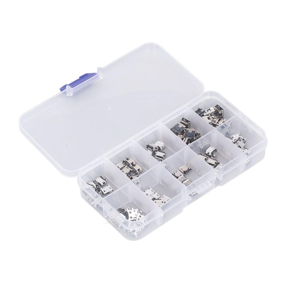 100Pcs Female Plug Micro USB Connector with Storage Box Micro USB Sockets  Charging Solution