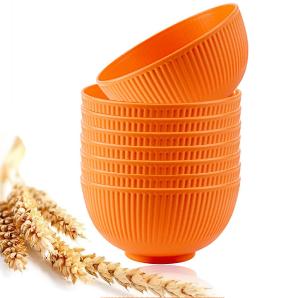 8Pcs/Set Wheat Straw Bowls Round Household Rice Salad Bowls Eco-Friendly Unbreakable Kids Wheat Straw Bowls Set Small Bowl
