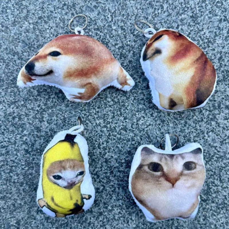 Banana Cat Emoji Bag Fabric Doll Keychains Pendant Abstract and Funny Plush Doll Personalized Pendant