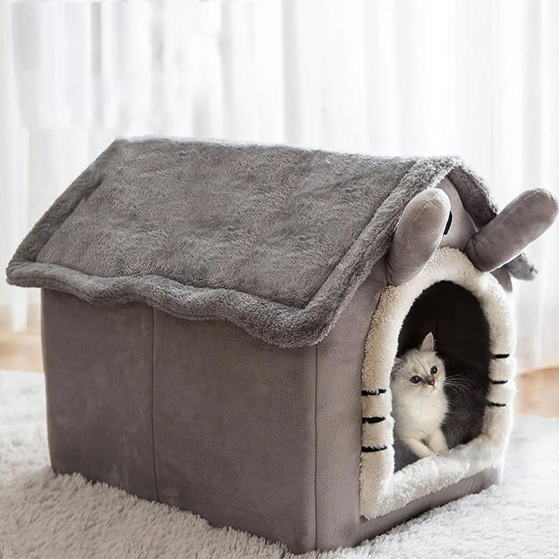 Kattbädd Isolering för Alla Årstider Vinterbur Villa Stil Stängd Kattbädd Vinter Hundkoja och Kattillbehör Vinter Värmematta
