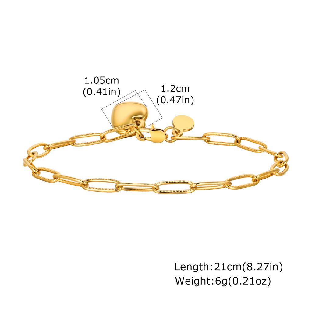 Classic Chain Stainless Steel Bracelets Trendy Cuban Rectangular Chain Heart-shaped Charm Bracelet Trendy Women's Gift Jewelry