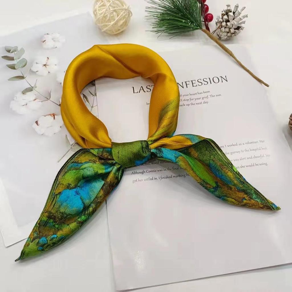 2026 Novo Lenço 100% Seda Pura Feminino Pescoço Cabelo Foulard Bandana Quadrado Pequeno Headband Hijab Estampado Poncho Lenços Pashmina