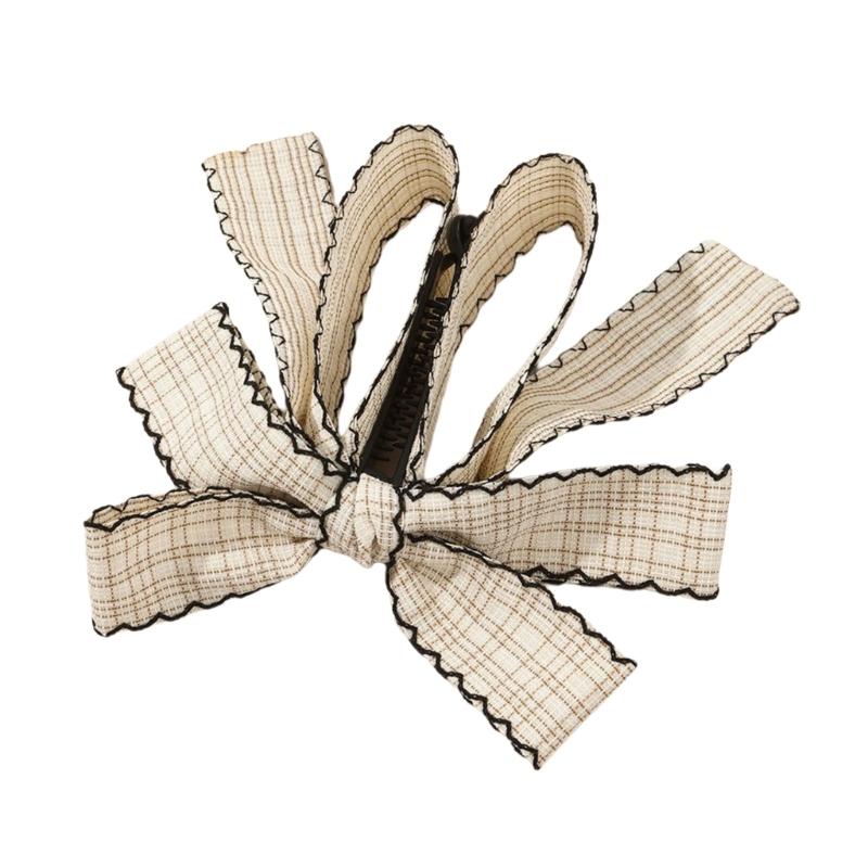 

Модная клетчатая заколка-банан с бантом для высоких причесок-хвостов, дизайн Осень 2025, заколка для повседневного ношения хаки