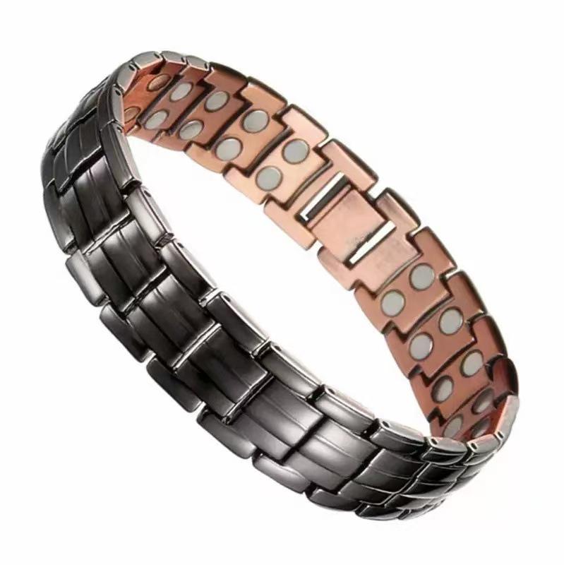 Antique Copper Magnetic Bracelet: Retro Fashion Three-Row Adjustable Couple Bangle