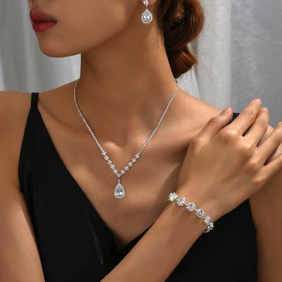 Bridal Three-Piece Jewelry Necklace Earrings Bracelet Women'S Suit Wedding Evening Dress Accessories