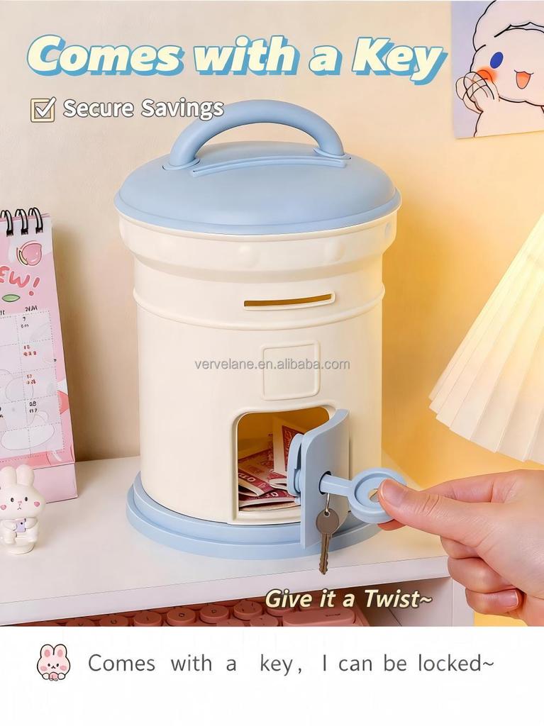 Popular High Quality Durable Box-Shaped PP Piggy Bank Key Lock-Portable Environment-Friendly Saving Money Gift for Desktop Use