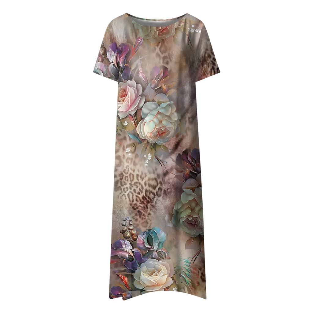 Women's Casual Dresses Printed Dresses Summer Dresses Printed Pleated Round Neck Midi Dresses Basic Classic Outdoor Daily Short Sleeve Loose Dresses