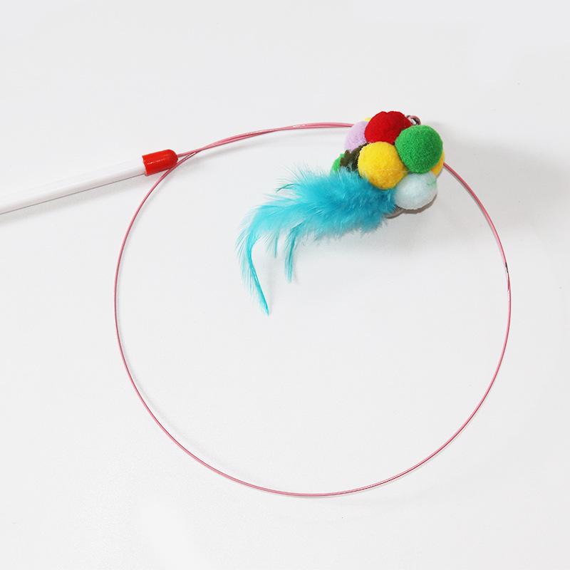 Long Rod Steel Wire Feather & Bell Cat Teaser - Durable Bite-Resistant Interactive Toy