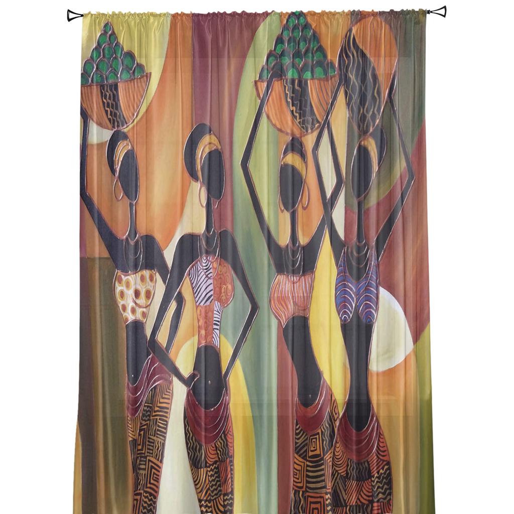 African Women Mural Culture Curtain Window Tulle For Living Room Bedroom The Kitchen Window Treatment Decorations Curtains