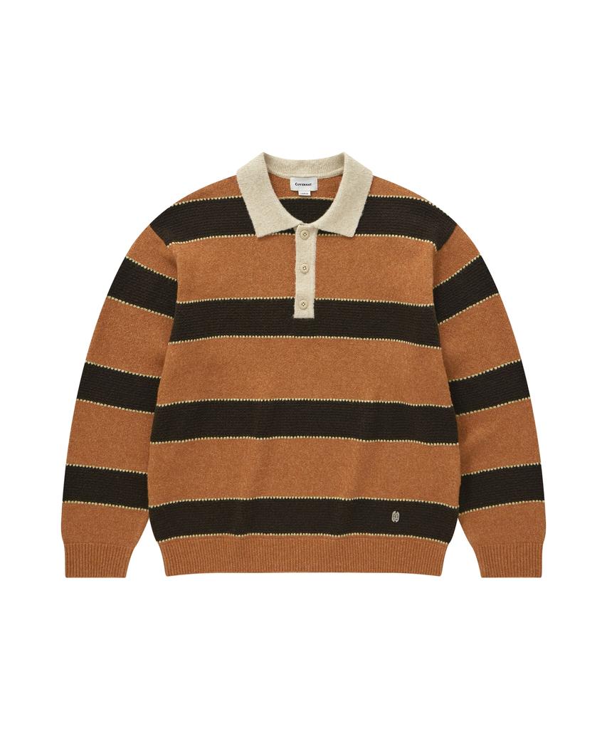 COVERNAT Striped Collar Knit Orange