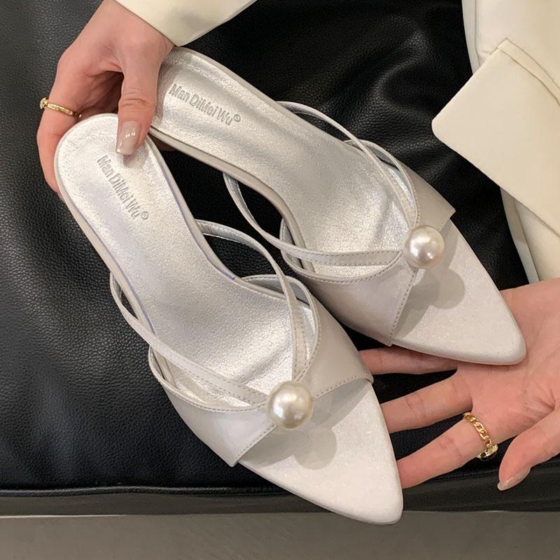 Mode Mode Spitzschuh Damen Niedriger Absatz Pantoletten Sandalen Schuhe Luxus Damen Pantoletten Schuhe Fußbekleidung Schnurperle Damen Absatz Pantoletten Schuhe