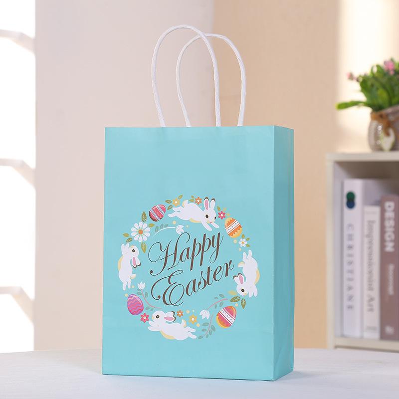 30pcs Easter Bunny Design Gift Bags with Happy Easter Print Paper Bags for Party Favors Small Gifts Candy Cake Packaging