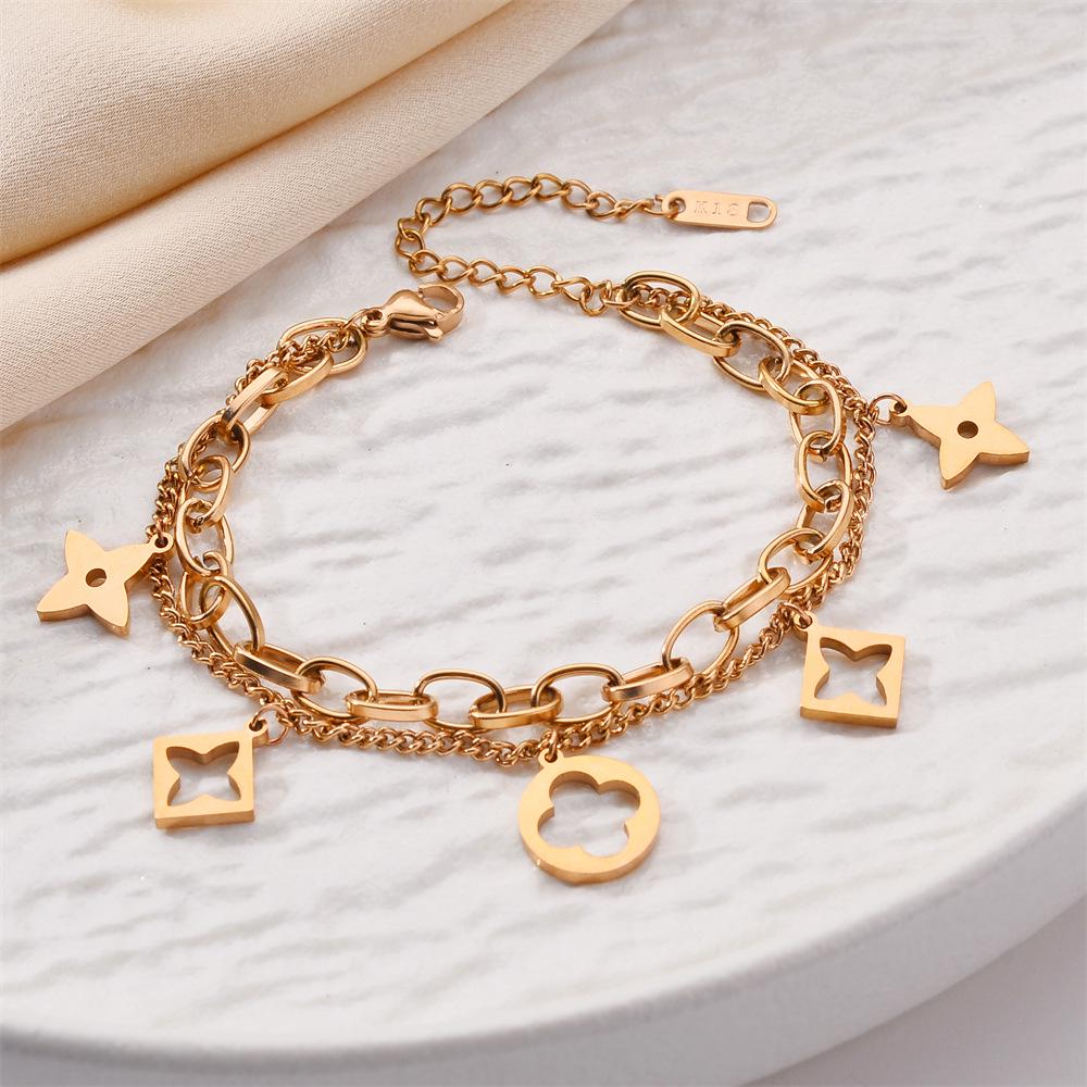 Korean Titanium Steel Four-Leaf Clover Bracelet - Women's Fashion, Versatile & Non-Fading Jewelry